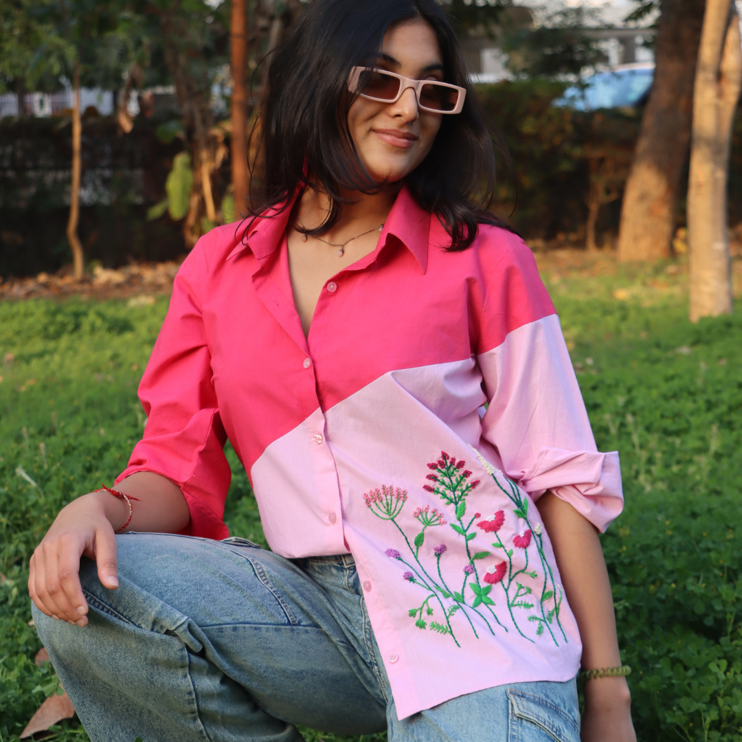 Pink dual tone cotton shirt