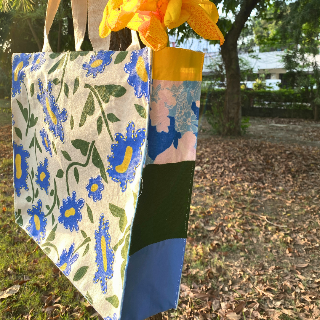 The Blue floral box tote bag