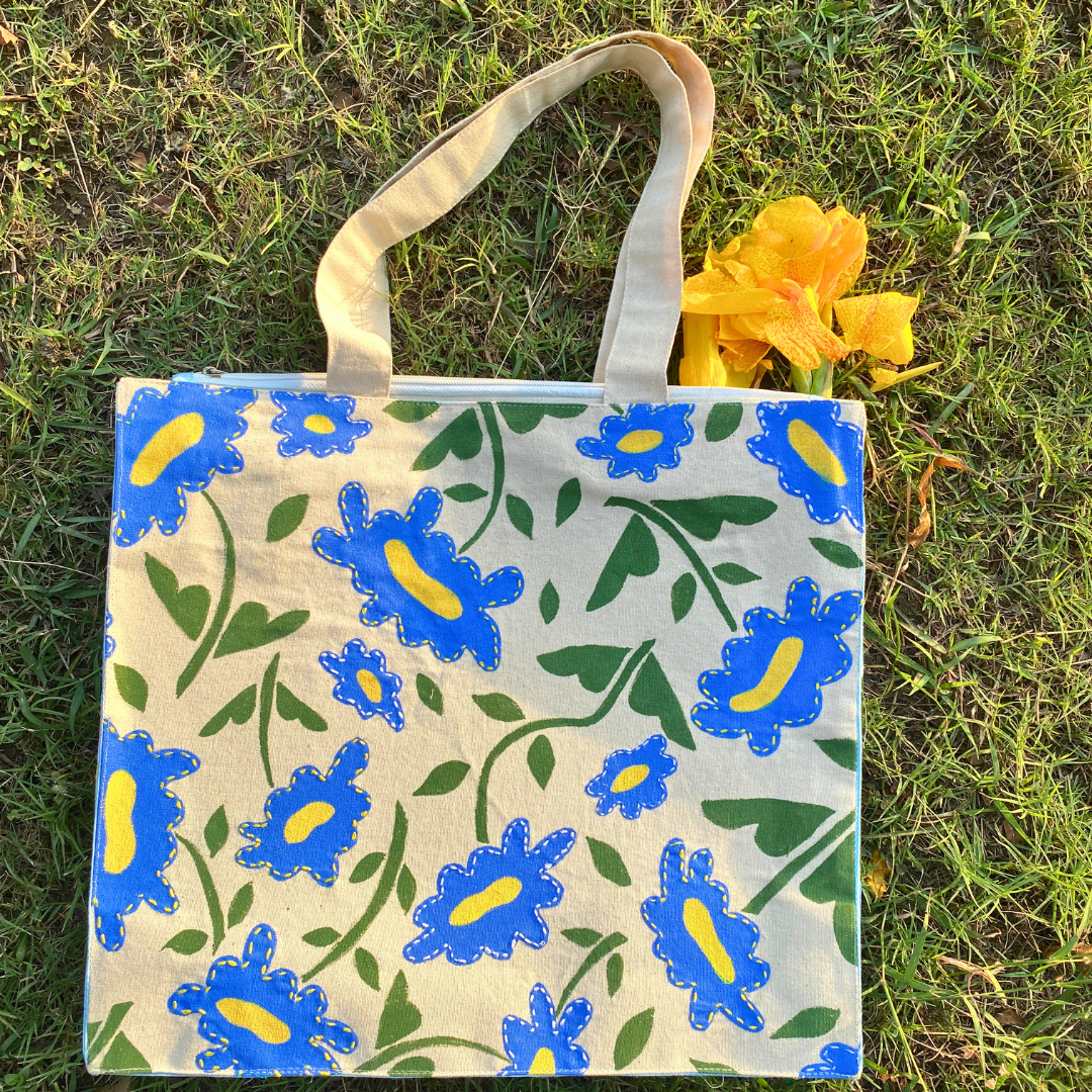 The Blue floral box tote bag