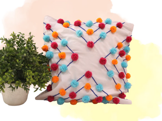 Multicoloured Pompom Cushion Cover