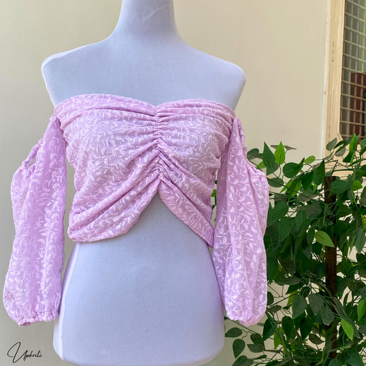 Pink Chikankari Off Shoulder Top