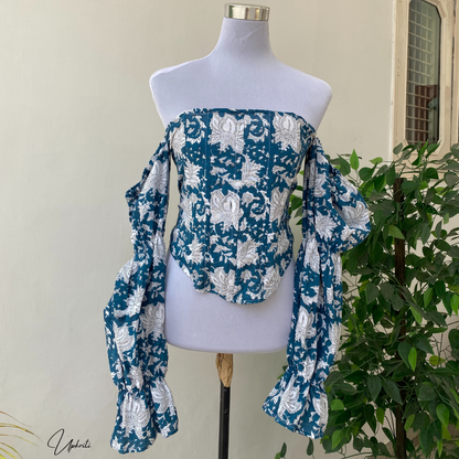 Blue Blockprint Corset Top