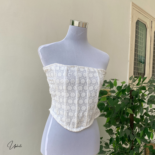 Off- White Chikankari Corset Top