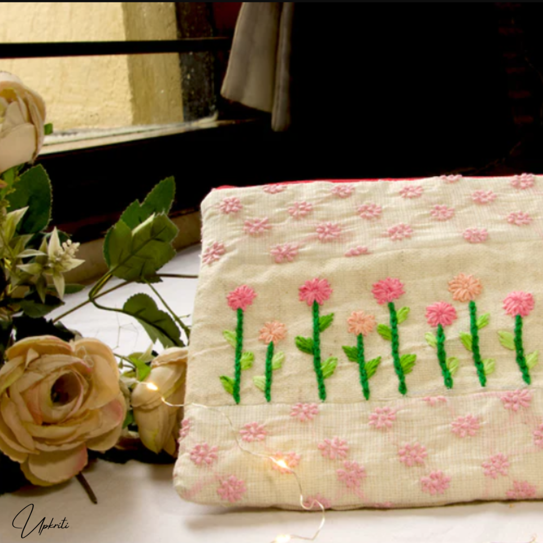 Khadi Pink Embroidered pouch