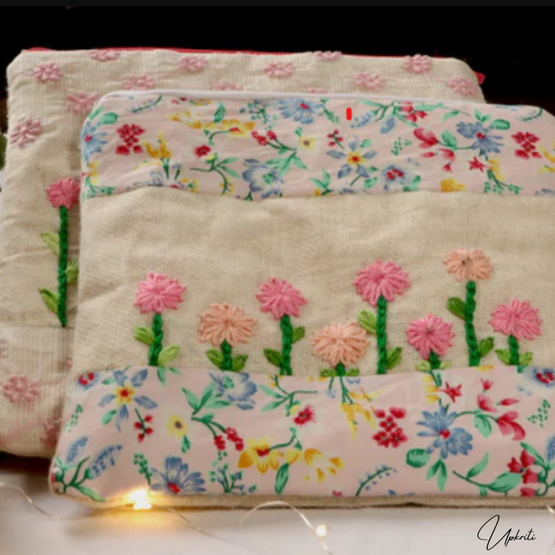 Khadi Flower Garden Embroidered pouch