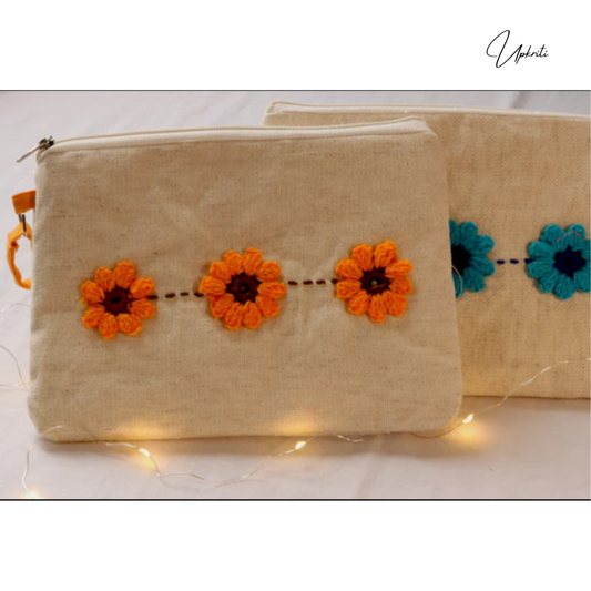 Khadi pouch with Crochet flower