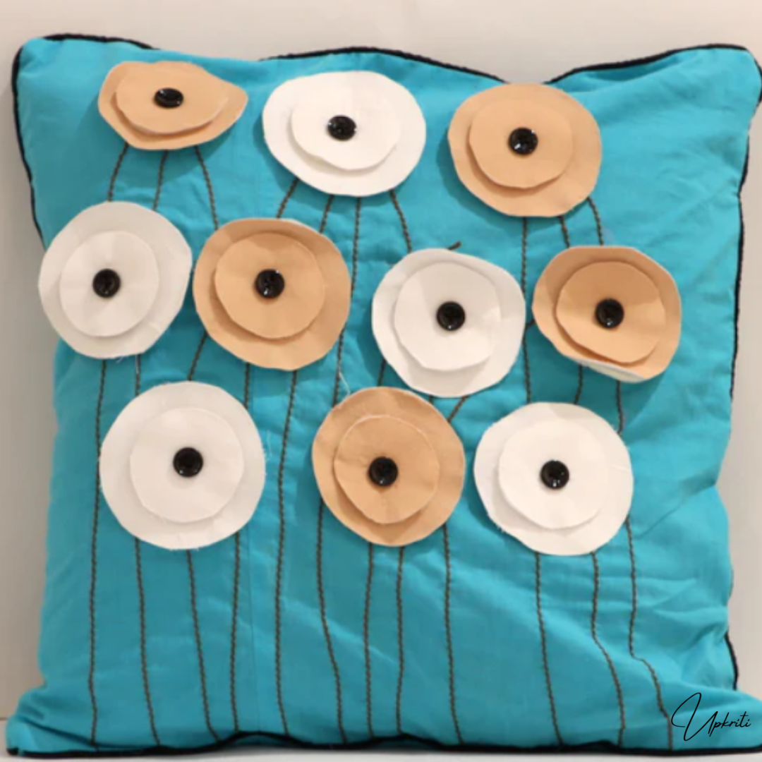 Blue Button Floral Cushion