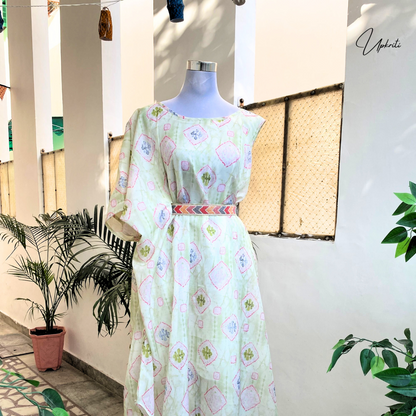 Light green organza dress with Shibori Print