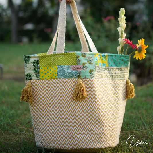 Green Patchwork Shopping Bag