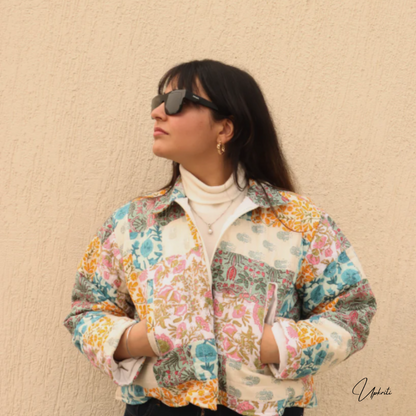 Multicolour Crop Patchwork Jacket