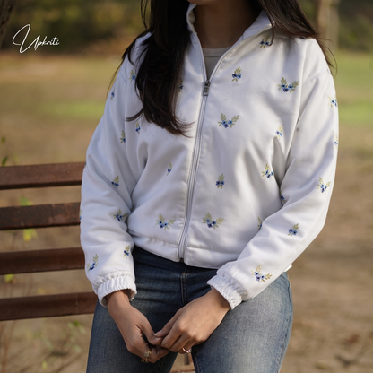 Frosty Bloom white embroidered jacket