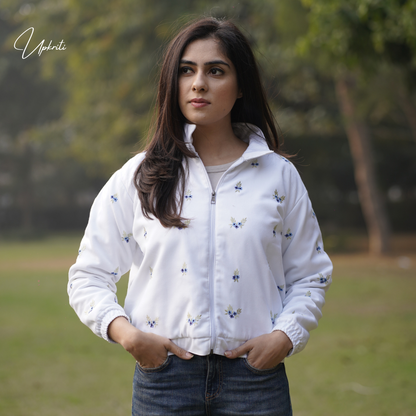 Frosty Bloom white embroidered jacket