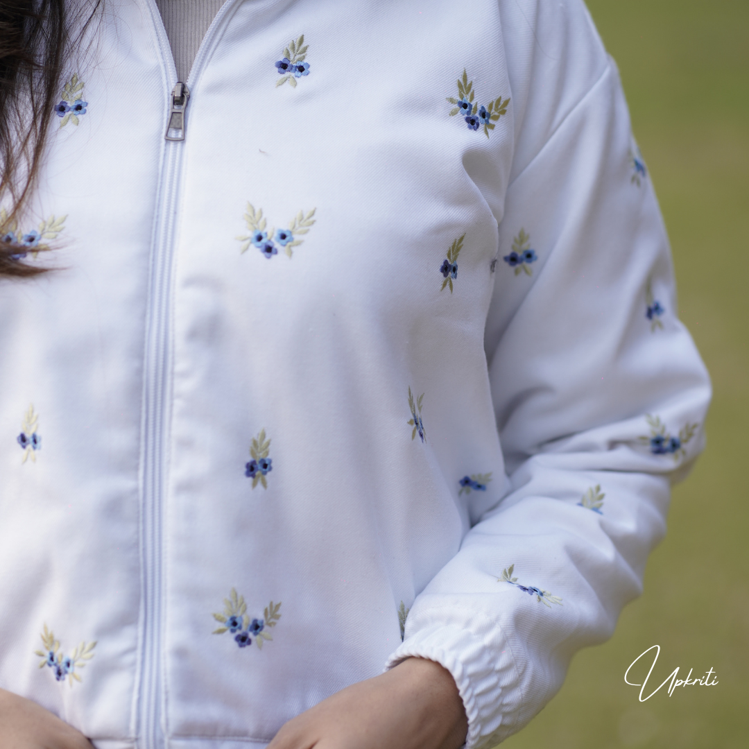 Frosty Bloom white embroidered jacket