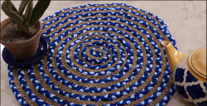 Braided Blue Round Mat