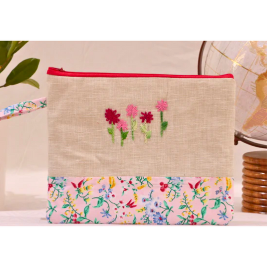 Khadi Pink Flowers Pouch