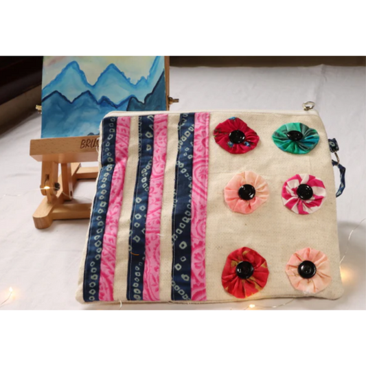 Stripe-Printed Flower Pouch