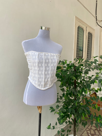 Off- White Chikankari Corset Top