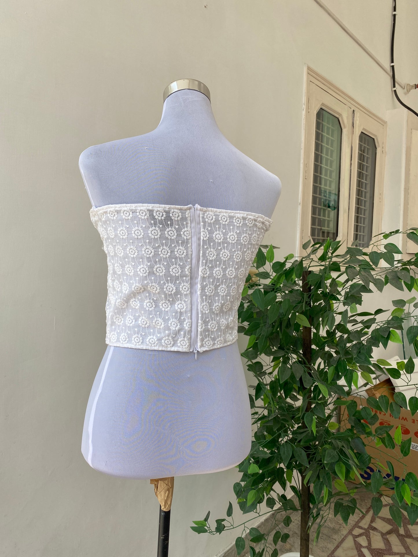 Off- White Chikankari Corset Top