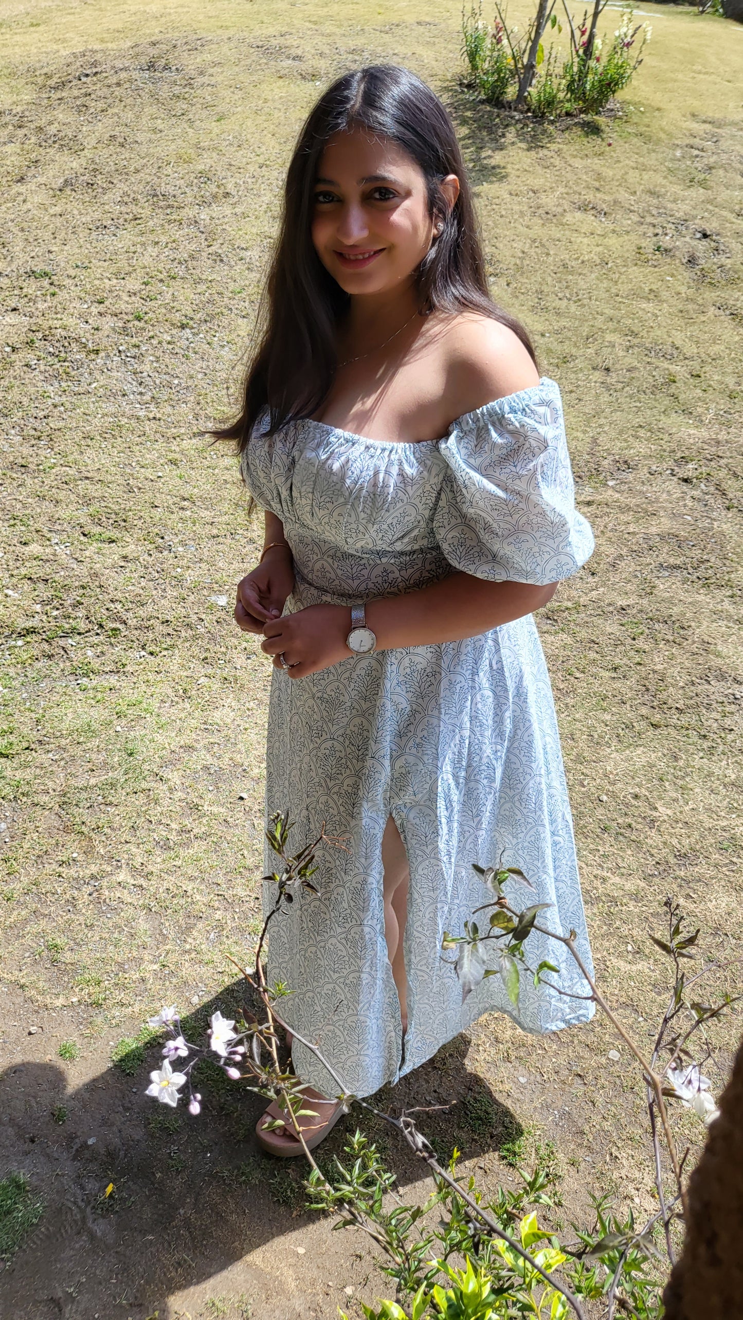 White Block Print Dress