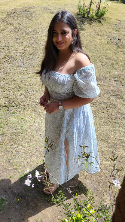 White Block Print Dress