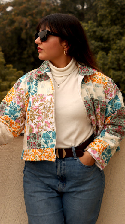 Multicolour Crop Patchwork Jacket