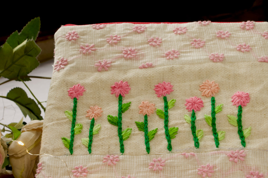 Khadi Pink Embroidered pouch