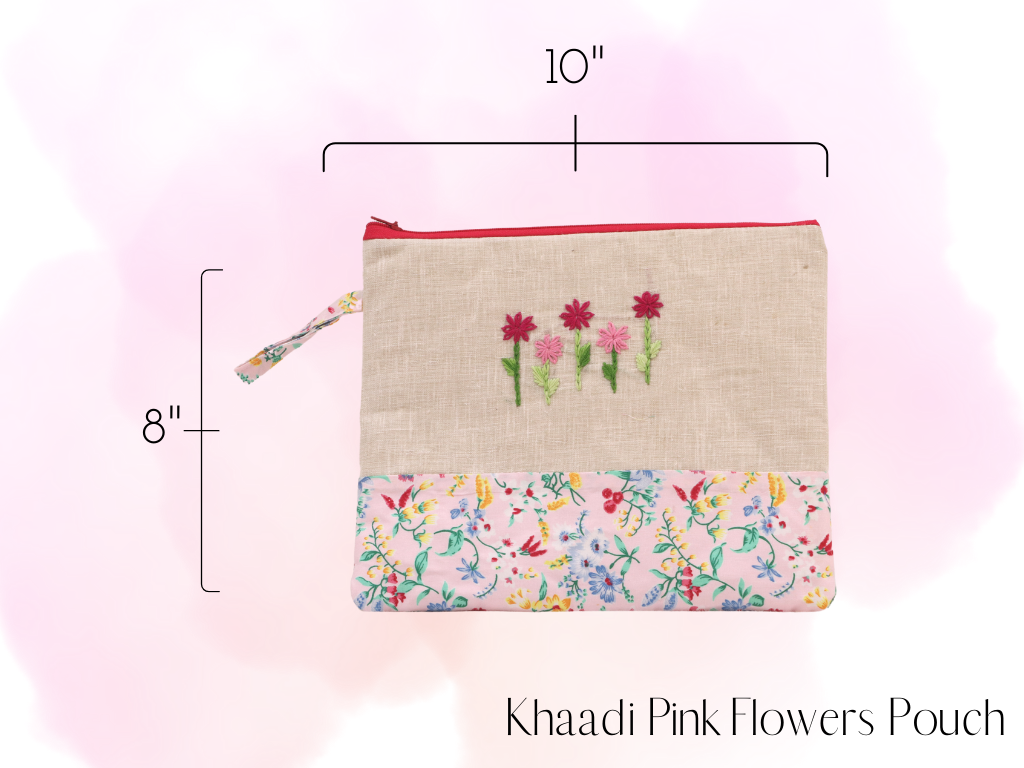 Khadi Pink Flowers Pouch