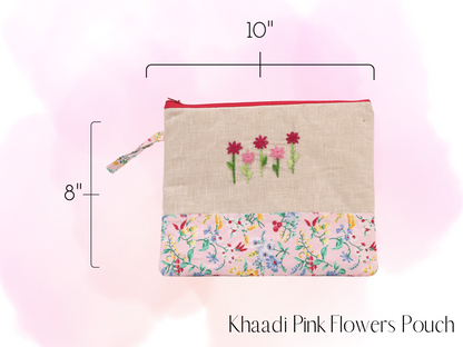 Khadi Pink Flowers Pouch