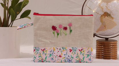 Khadi Pink Flowers Pouch