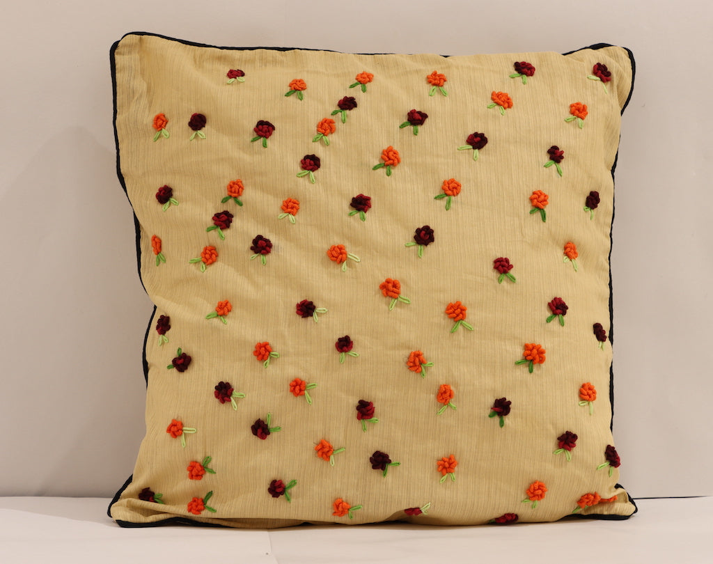 Yellow Floral Embroidered Cushion Covers