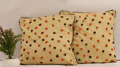 Yellow Floral Embroidered Cushion Covers